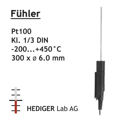 Pt100, Kl. 1/3 DIN -200...+450 °C 300 x 6,0 mm