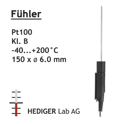 Pt100, Kl. B -40...+200 °C 150 x 6 mm Ø